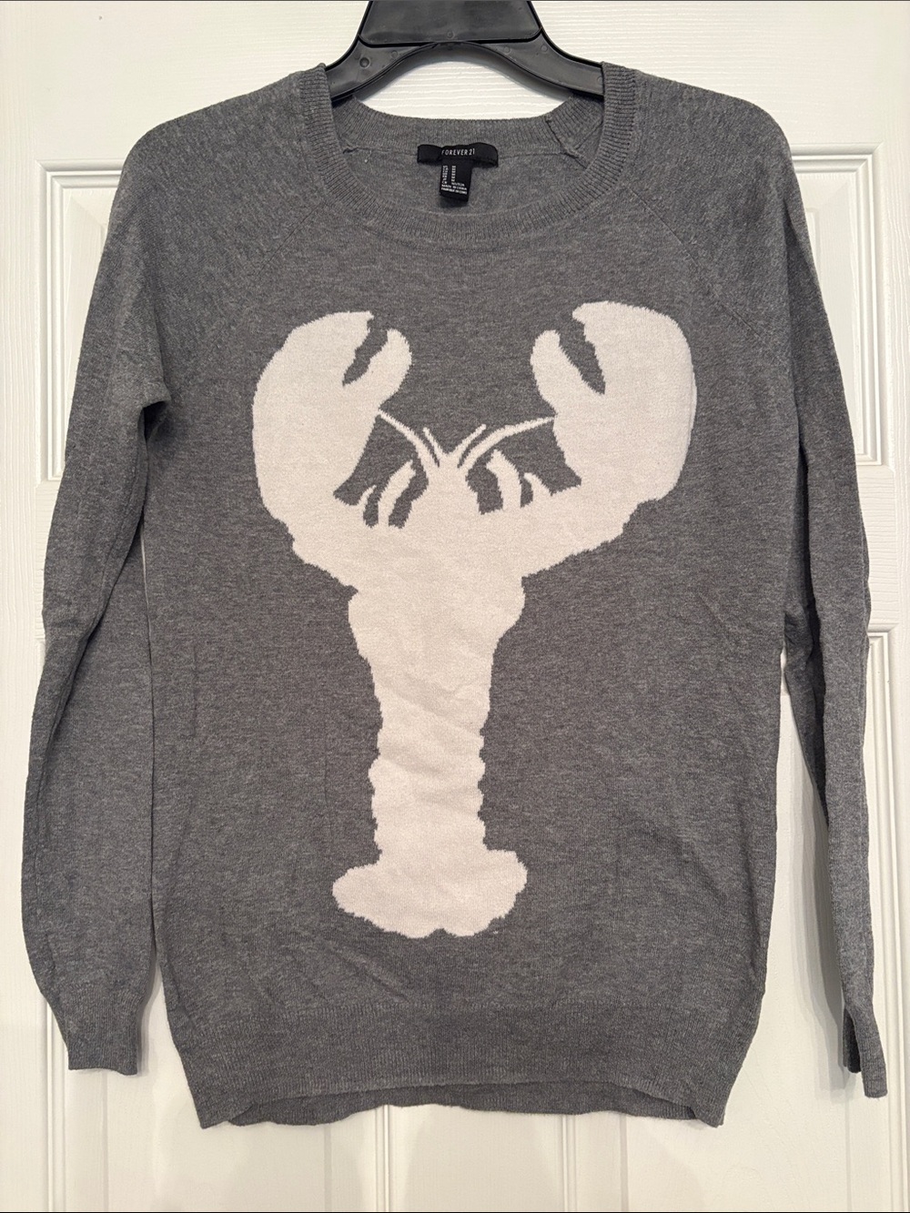 Forever 21 Gray Sweater with White Lobster Motif